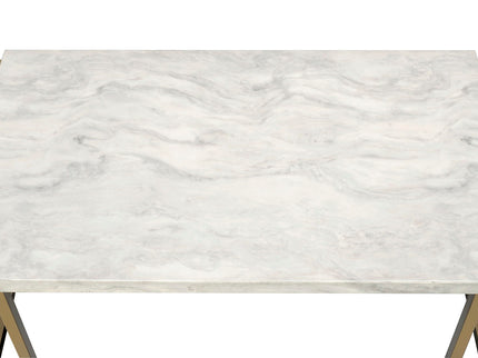 Boice II - Faux Marble Top Sofa Table - White / Champagne