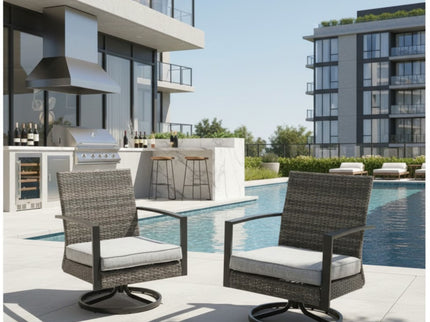 Swivel Rocker Patio Chairs With Cushions, All Weather (Set of 2) - Gray