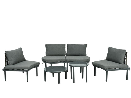 6 Piece Patio Set, Half Moon Outdoor Sectional Sofa With 2 High Low Coffee Tables, 4 Pillows & Cushions