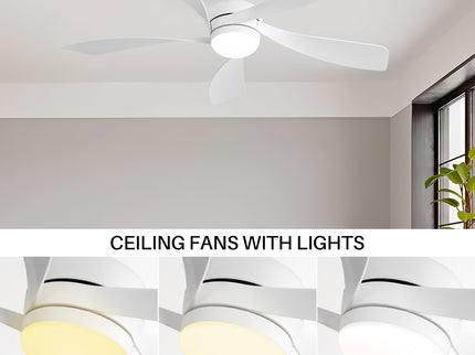52" Ceiling Fan With 3 Color Dimmable LED Light, 5 Blades, Remote Control, Reversible DC Motor