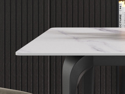 70.87" Modern Artificial Stone White Straight Edge Black Metal Leg Dining Table, Can Accommodate 6-8 People - White / Black