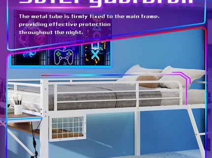 Loft Bed With Built In Desk, LED Light Strip