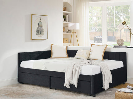 Upholstered Tufted Daybed Frame With Storage Drawers