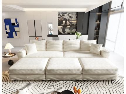 Deep Seat Convertible Sofa With Soft Pillows And Ottomans