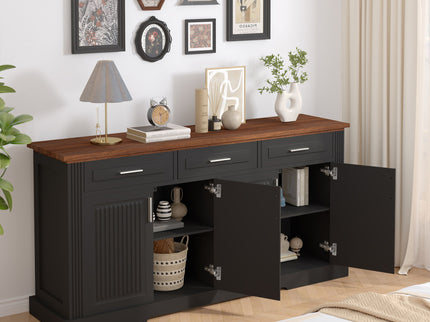 Fluted Sideboard Buffet Cabinet With 4 Doors And 3 Drawers