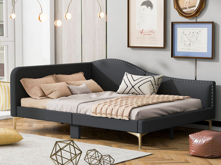 Upholstered Daybed With Headboard And Armrest, Support Legs
