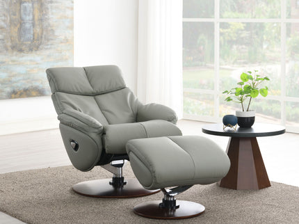 Kandoro - Top Grain Leather Accent Chair With Swivel & Ottoman - Gray