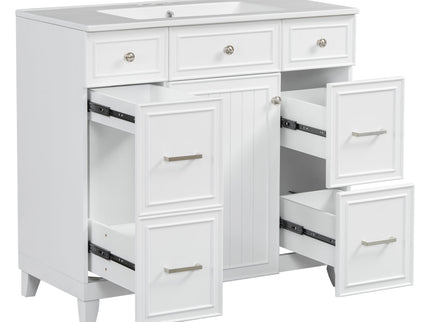 Bathroom Vanity With Ceramic Sink, Soft Close Doors, Adjustable Shelves