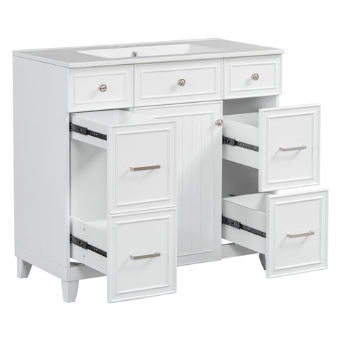 Bathroom Vanity With Ceramic Sink, Soft Close Doors, Adjustable Shelves