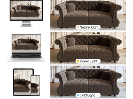 Oversized Chesterfield Pull Out Sofa Bed, Roll Arm Couch With Flower Tufting For Living Room