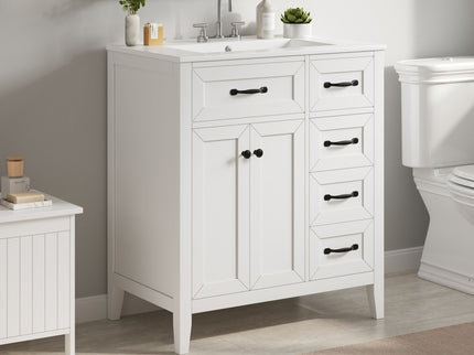 Bathroom Vanity With Sink, Freestanding Design, Soft Close Doors & Drawers - White
