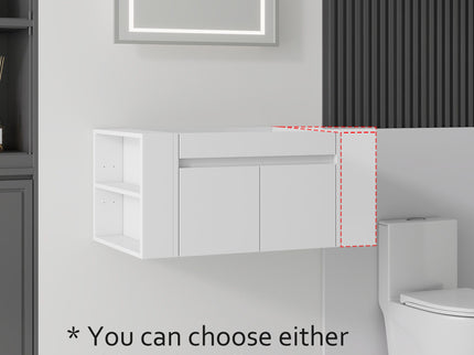 Floating Bathroom Vanity Cabinet, Soft Close Double Drawers, Open Side Storage, Wall Mounted, Cabinet Only