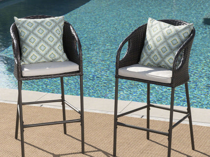 Outdoor 31" Rattan Barstools With Waterproof Cushions (Set of 2) - Multi Brown
