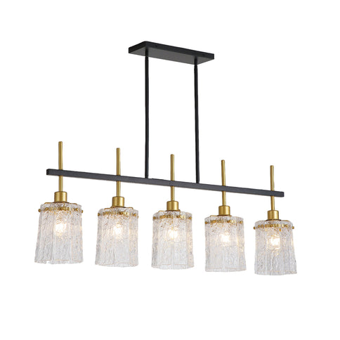 Chandelier 5 Light, Fixture Over Table - Black / Gold