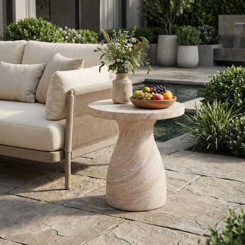Outdoor / Indoor Travertine Side Table Lightweight