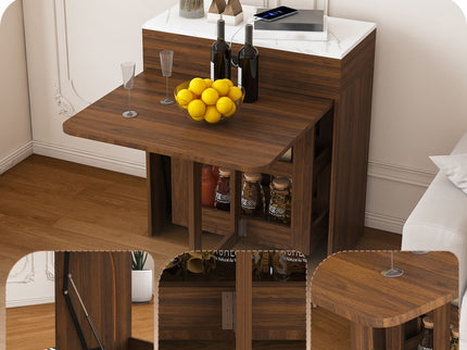Extendable Dining Table With Power Socket, Lockable Casters, Storage Cabinet