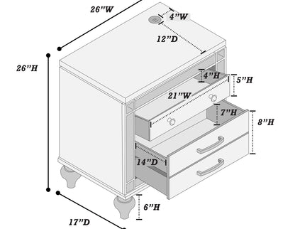 Modern Bed With LED Lights And Glass Panels, 2 Nightstands