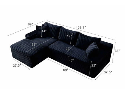 Cloud Modular Sectional Sofa Couch With L-Shape Chaise, Upholstered Couches For Living Room - Black