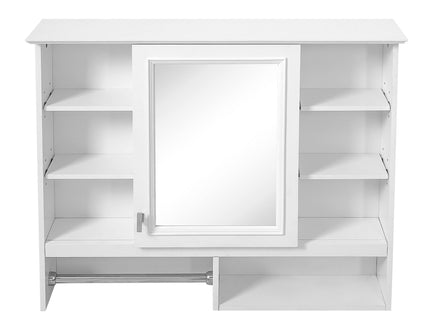 Wall Mount 2 In 1 Mirror Cabinet With Adjustable Shelves, Open Storage, For Bathroom Vanity - White