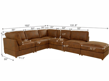 Modular Upholstered Sectional, Medium Firm Seat Cushion, Custom Configuration - Brown