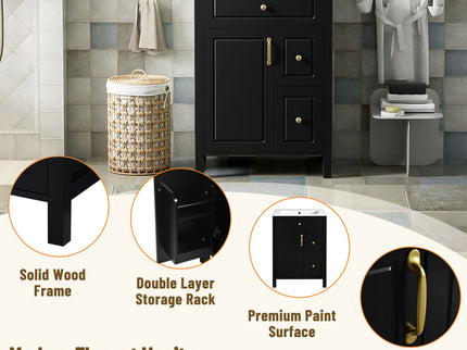 Elegant Bathroom Vanity With Ceramic Sink, Soft Close Doors And Drawers, Double Storage Racks