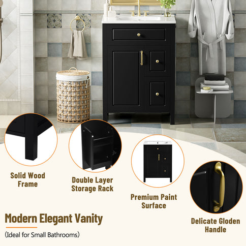 Elegant Bathroom Vanity With Ceramic Sink, Soft Close Doors And Drawers, Double Storage Racks