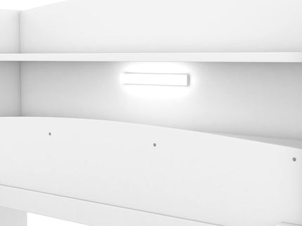 Wood Platform Bed With Built In LED Light, Storage Headboard And Guardrail