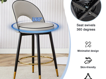 Modern Upholstered 360° Rotatable Bar Chair With Metal Legs For Dining Room (Set of 2)