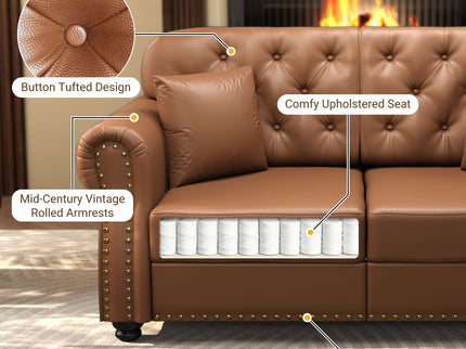 Upholstered Sofa With Nailhead Trim, Rolled Armrests With Ottoman