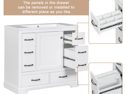 Modern Bathroom Vanity Base Only, 6 Drawer Storage With Adjustable Shelf