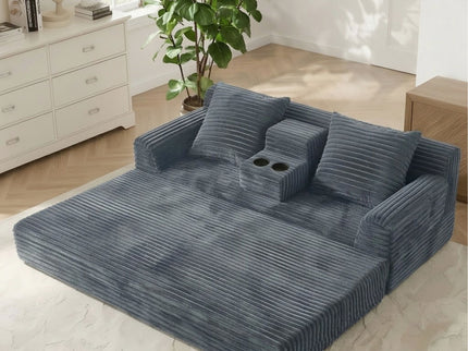 Soft Striped Convertible Sofa Bed, Dual Use Lounge Couch With Cup Holders And Pillows