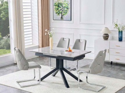 Rectangular Dining Table With Geometric Legs For Dining Room - Light Gray