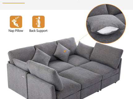 Sectional Sofa Modular U-Shaped With Ottoman & USB Ports
