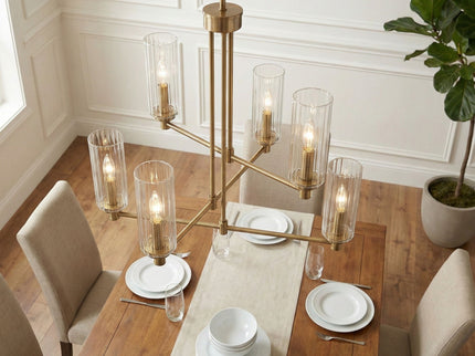Timeless - 6 Lights Chandelier With Clear Ribbed Satin - Antique Brass / Clear / Gold