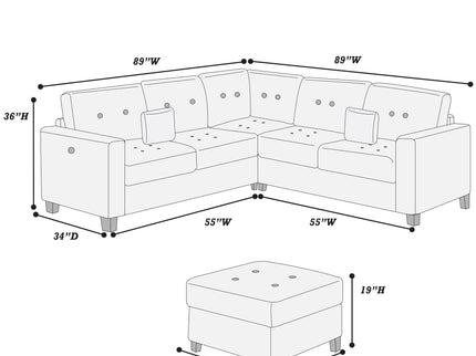 Sectional Set With Corner Wedge Ottoman USB Port