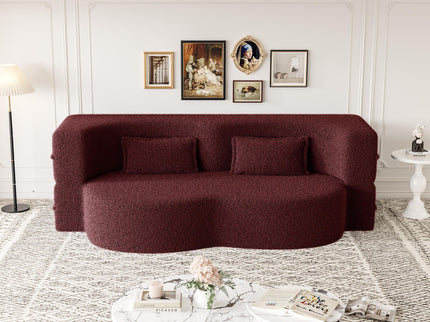 Modern Floor Sofa, With 2 Pillows, Convertible Teddy Fabric Foam Filled Bed