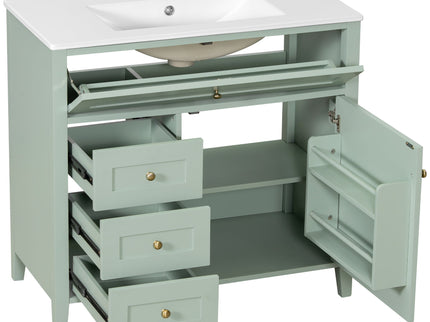 Bathroom Vanity With Sink, 3 Drawers & Cabinet With Adjustable Shelves