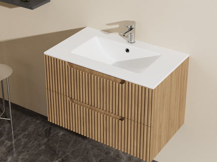 30" Wall Mounted Bathroom Vanity With Sink, Soft Close System, And Spacious Drawers - Walnut