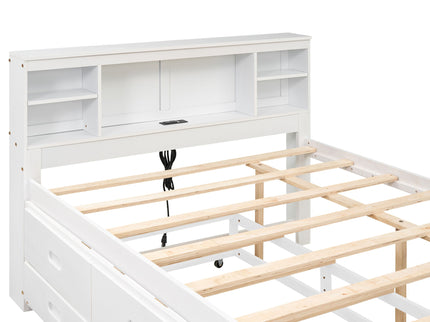 Platform Bed With Storage Headboard, USB, Trundle And 3 Drawers