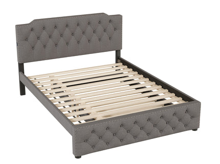 Upholstered Platform Bed With Trundle And 2 Sets Of USB Ports On Each Side, Fabric
