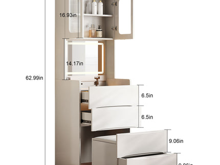 3 In 1 Vanity Table With LED Mirror & Storage Stool For Bedroom