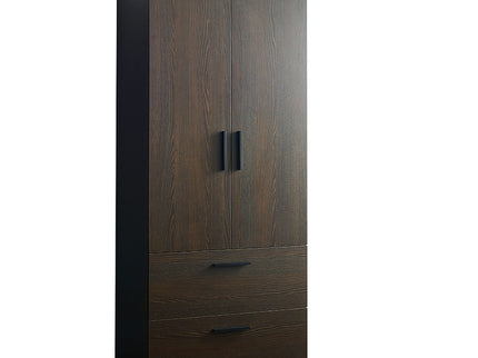 Brook - 2 Door Closet With 2 Drawers And Hanging Bars - Dark Brown