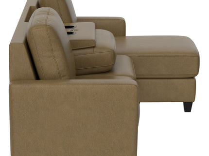 2 Piece Sofa With Chaise, Comfortable Seating For 3, Tapered Feet, USB Charging Console - Brown
