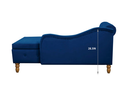 Chaise Lounge Indoor, Lounge Chair For Bedroom With Storage & Pillow, Modern Upholstered Rolled Arm Chase Lounge For Sleeping With Nailhead Trim For Living Room Bedroom Office