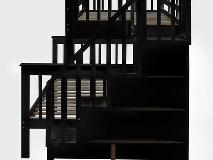Bunk Bed With Twin Size Trundle, Storage And Guard Rail For Bedroom