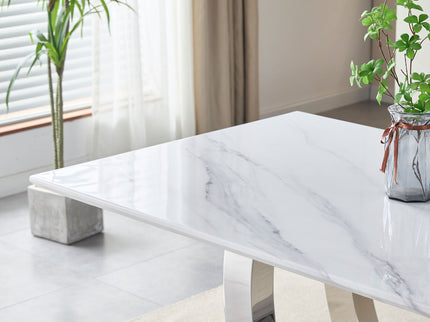 Rectangular Dining Table - Silver / White