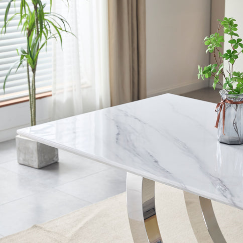Rectangular Dining Table - Silver / White