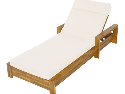 Chaise Lounge Set With 4 Fold Cushion And Built In Headrest, 3 Position Adjustable, For Patio Pool - Cream / Teak