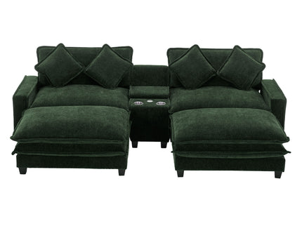 Sectional Sofa Upholstered Sofa With Two Removable Ottoman, Two USB Ports, Two Cup Holders And Large Storage Box For Living Room