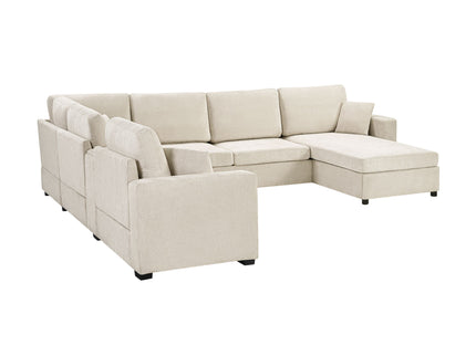 Modular 5 Seat U-Shape Sectional Sofa With Chaise Lounge, Built In Cup Holders And Storage Drawer